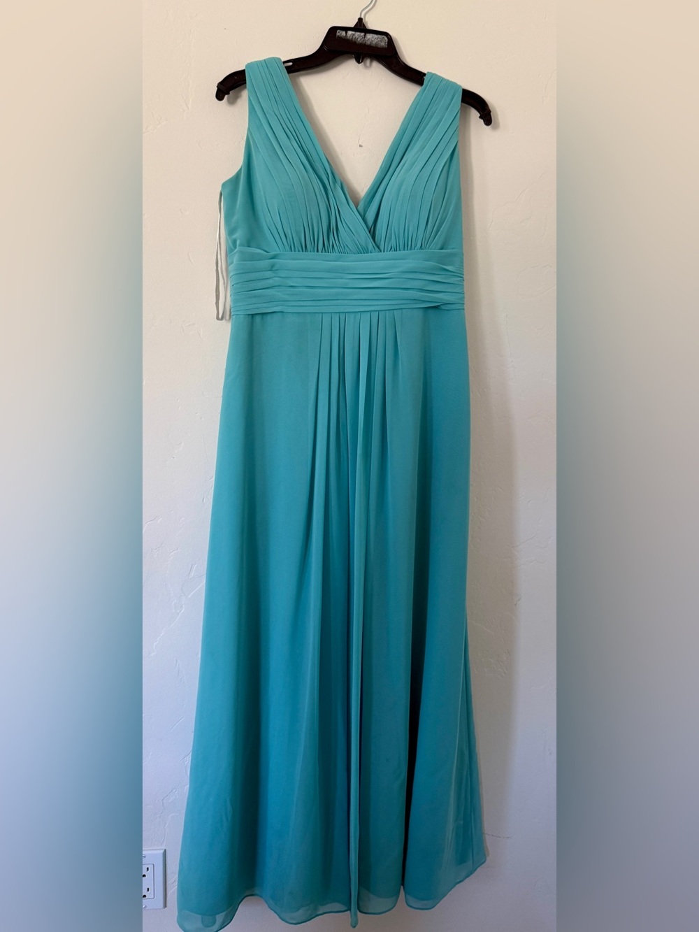 Bill Levkoff Teal Chiffon Bridesmaid Dress Size 14 V-neck Formal Maxi Gown